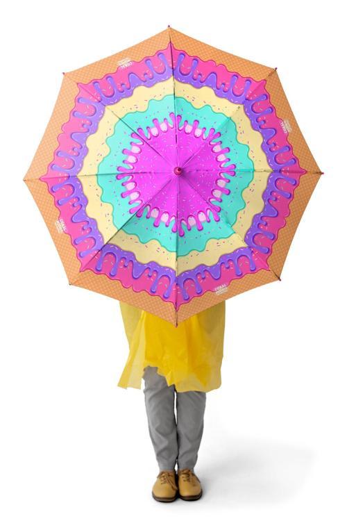 Kids Pembe Rengarenk Dondurma Desenli Çocuk Şemsiyesi 12661