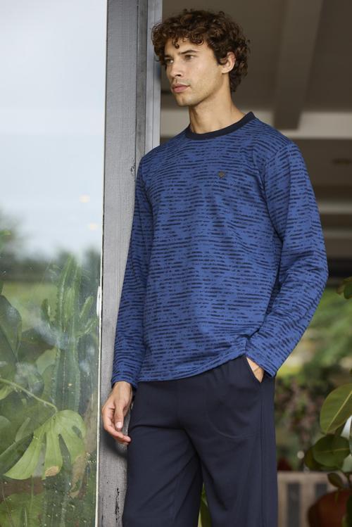 9130 Büyük Beden Erkek Bisiklet Yaka Uzun Kollu Pijama Takım