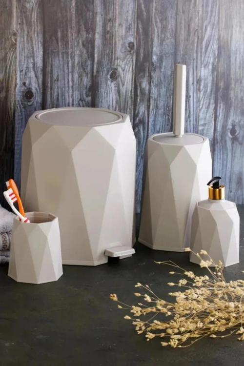 ELF-479 Geo 4'lü Çöp Kovalı Wc Fırçalı Banyo Seti