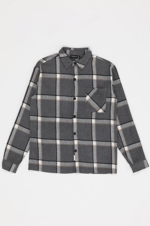 Oversize Ekoseli Tek Cep Gri Oduncu Gömlek