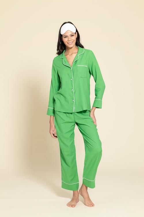 3'lü Organik Beyaz Biyeli Yeşil Pijama Takımı