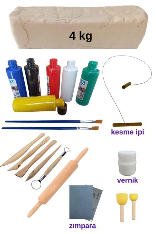 4 Kg Seramik Hamuru Seti, Oyun Hamuru Seti, Kil Çamuru Ebeşuar, Havayla Kuruyan Kil Çamur Seramik