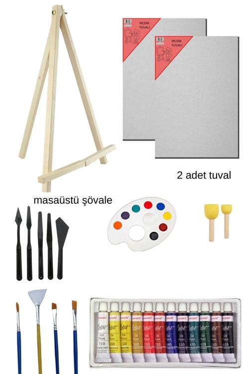 Yağlı Boya Resim Başlangıç Seti 2- Küçük Şövale, Yağlı Boya, Fırça, (Şövalye)