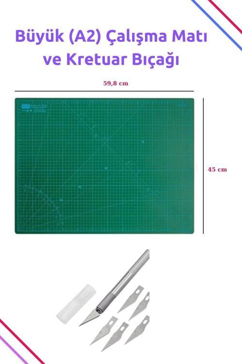 Büyük A2 Mat Çalışma Pedi (59X45 Cm) Kesme Matı, Sanat Peti, Mat Kretuar, Plastik Ahşap Kesme Bıçağı