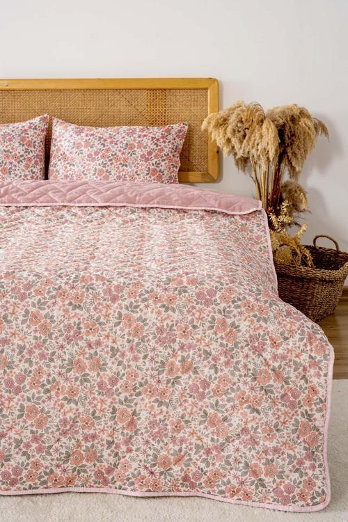 Pembe Bahar Kapitonetek Kişilik Pamuklu Pike & Çok Amaçlı Yatak Örtüsü