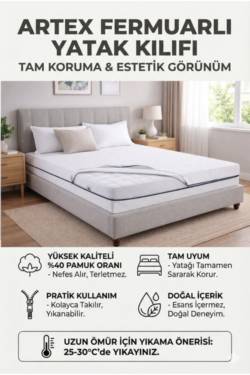 Artex Kılıf  100X200 Yatak Kılıfı Koruyucusu Yatak Örtüsü Fermuarlı Kılıf Kapitone 3