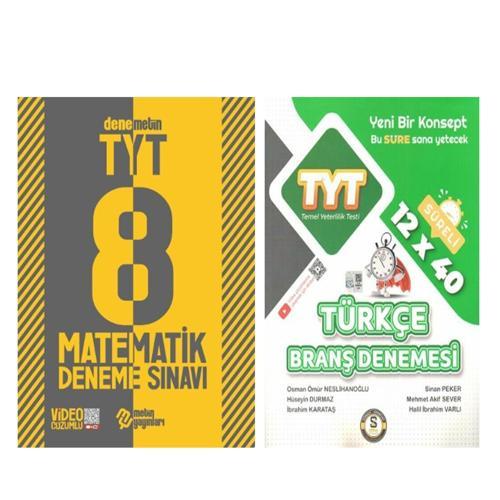 Metin TYT Matematik 8 Deneme ve Süre Türkçe 12 x 40 Branş Denemesi Seti 2 Kitap