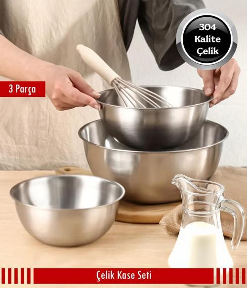 Çelik 3 Parça Kase 16cm - 20cm - 24cm
