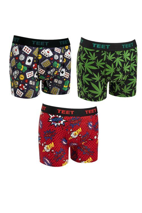 Erkek Boxer Premium 3'lü Set Pamuklu Likralı Desenli Hediyelik