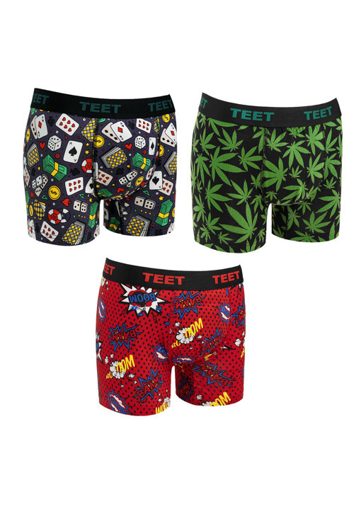 Erkek Boxer Premium 3'lü Set Pamuklu Likralı Desenli Hediyelik
