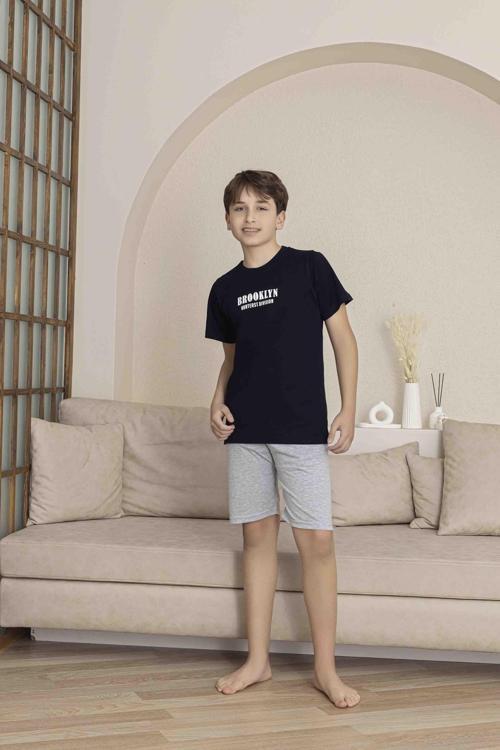 Erkek Çocuk Alt Üst Kısa Kollu Bermude Boy Şort Takım Pijama Takım 4009