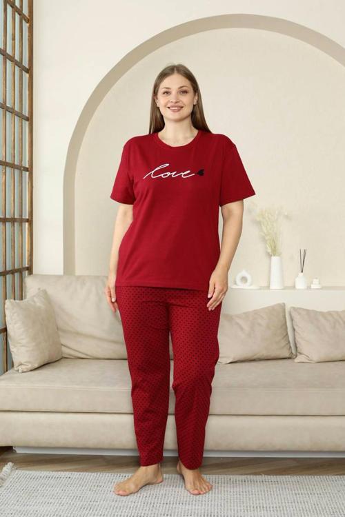 %100 Pamuk  Büyük Beden Kısa Kol Kadın Pijama Takımı