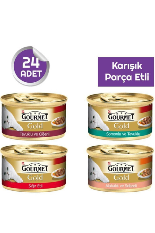Gold Parça Etli Kedi Konservesi Karışık Paket X24