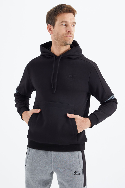 Siyah Kapüşonlu Erkek Sweatshirt - 88315