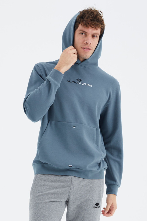 Orman Yeşili Kapüşonlu Kanguru Cep Detaylı Rahat Kalıp Erkek Sweatshirt - 88280