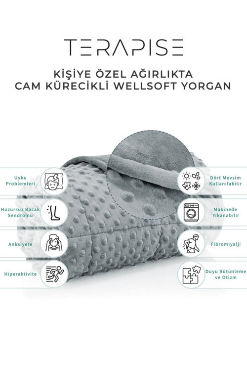 Süper Yumuşak Wellsoft Ağırlıklı Yorgan / Battaniye, 10 Kg, Gri, Çift Taraflı, Çift Kişilik