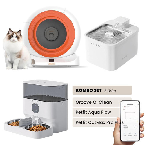 Groove Q-Clean Akıllı Otomatik Kedi Tuvaleti+ Aqua Flow Akıllı Su Pınarı+ Catmax Proplus Mama Kabı