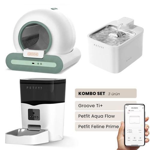 Groove Ti+ Akıllı Otomatik Kedi Tuvaleti+ Aqua Flow Akıllı Su Pınarı+ Feline Prime Mama Kabı