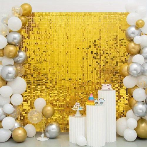 Büro Ev Partisi için 1X2MT Golden Dikdörtgen Parlak Sim Fon Perde Dekor