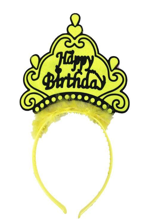 Büro Ev Ofis Etkinlik Gösteri Kostüm Tacı için 24x15CM Sarı Happy Birthday Yazılı Neon Taç
