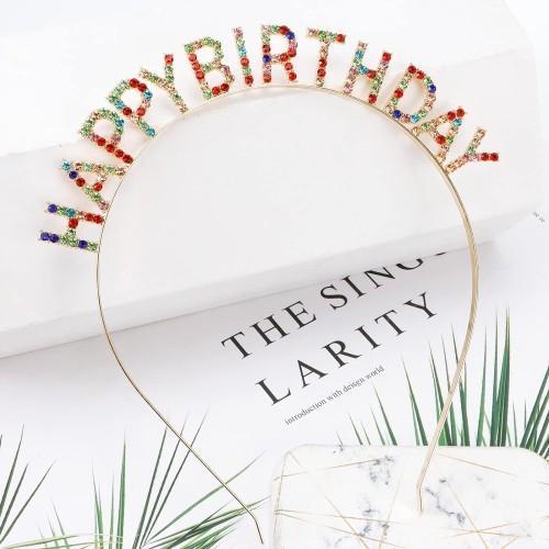 Büro Ev Ofis Etkinlik Gösteri Kostüm Tacı için Alaca Kristal Taşlı Lüks Happy Birthday Taçı