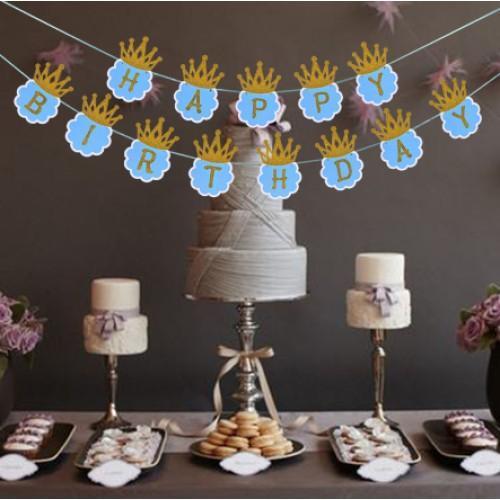Büro Ev Ofis Etkinik Süsleri için 3MT Mavi Simli Happy Birthday Erkek Çocuk Tema Flama