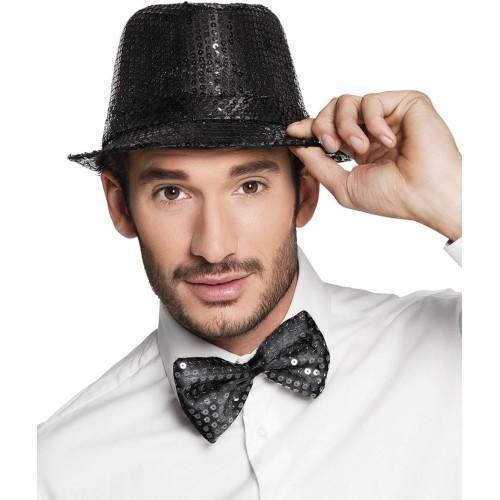 Büro Ev Ofis Etkinlik Gösteri Kostümü için Parıltılı Siyah Payetli Şapka Papyon Seti