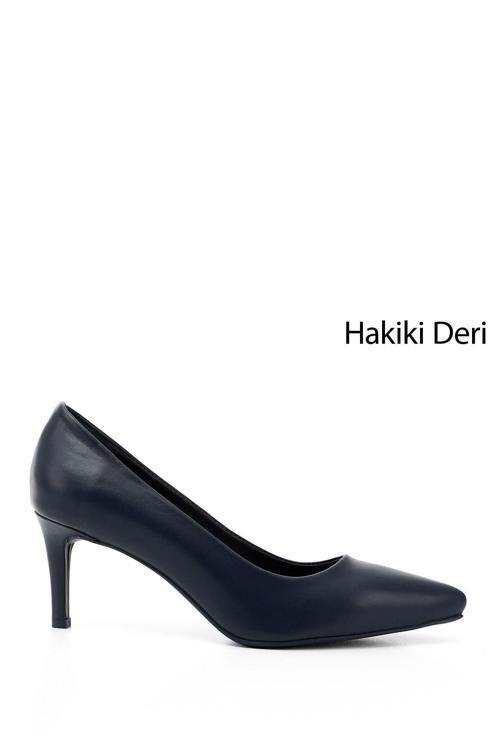 Kadın Lacivert Sivri Burun İnce Topuklu Hakiki Deri Stiletto