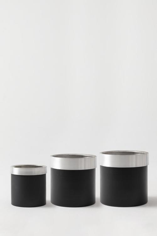 Metal Saksı Siyah Gümüş Bilezikli 3'lü Set