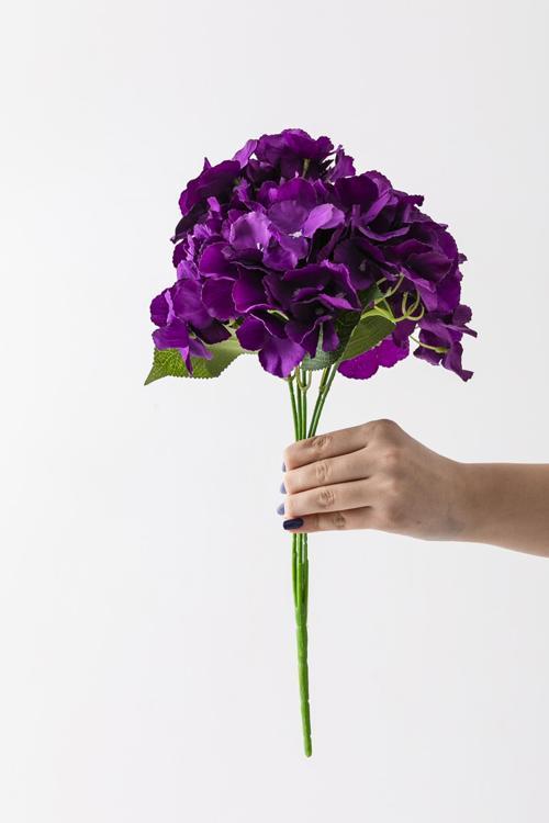 Yapay Ortanca Çiçeği Mor 45 Cm 7 Dal
