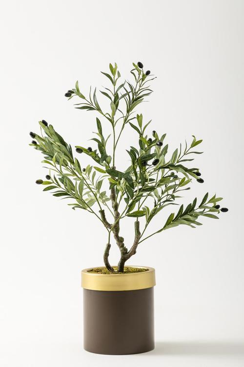 Yapay Zeytin Ağacı 85 Cm Kahverengi Gold Metal Saksı