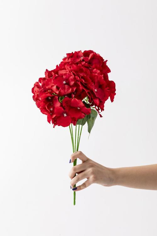 Yapay Ortanca Çiçeği Kırmızı 45 Cm 7 Dal