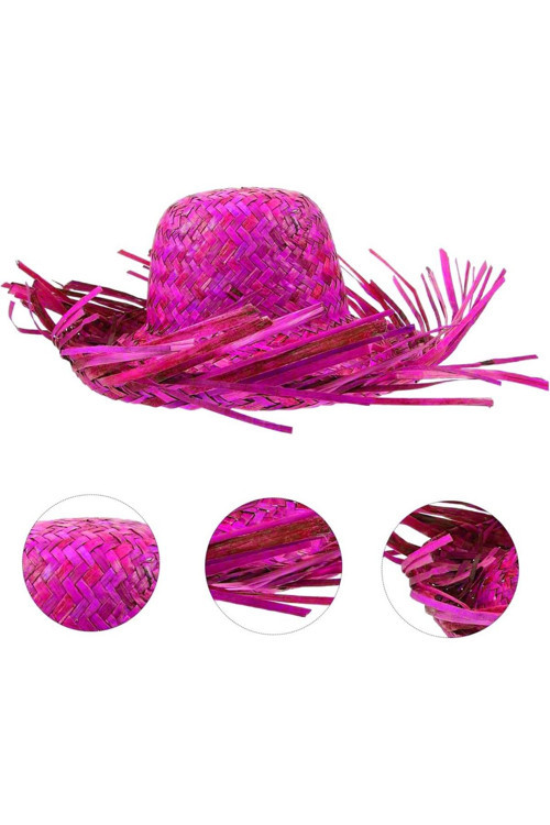 Tropikal Parti Pembe Fuşya Hasır Hawaii Şapkası 13X36 Cm