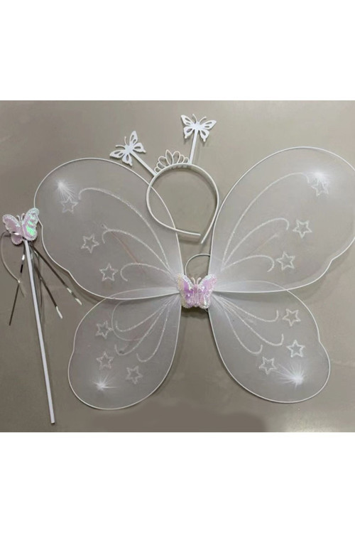 Beyaz Renk Kelebek Kanadı Tacı Ve Sopası 50X37 Cm