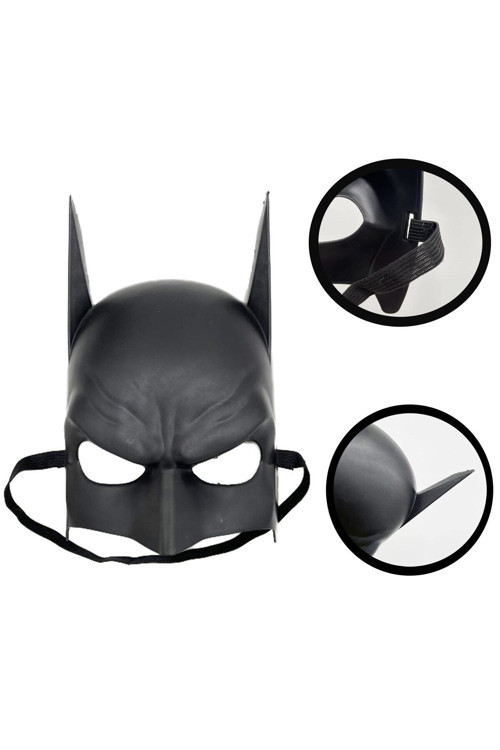 Siyah Renk Çocuk Boy Arkadan Lastikli Batman Maskesi A Kalite 20X14 Cm