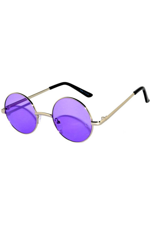 Yuvarlak Cam John Lennon Tarzı Gold Çerçeveli Mor Gözlük