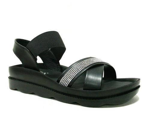 Siyah Lastik Bantlı Anatomik Comfort Sandalet