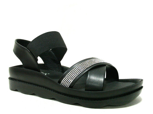 Siyah Lastik Bantlı Anatomik Comfort Sandalet