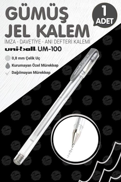Uni-Ball Um-100 Signo Fine Roller Kalem  GÜMÜŞ 1 Adet 0.8 mm Davetiye Kalemi /Gold Yazan Davetiye Anı Defteri Kalemi / İ