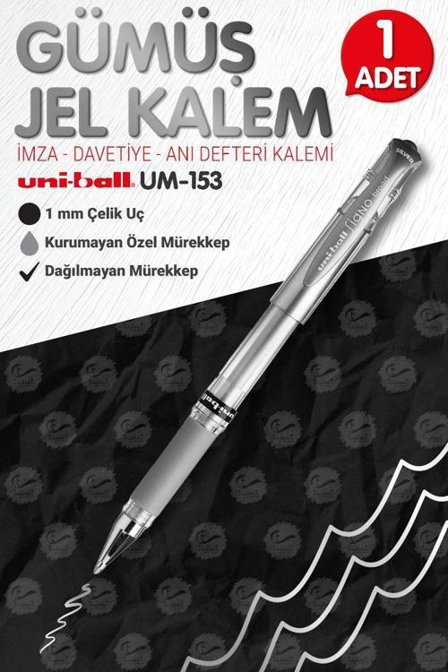 Uni-Ball Um-153 Signo Broad Roller Kalem GÜMÜŞ1.0 mm Davetiye Kalemi /Gümüş Yazan Davetiye Anı Defteri Kalemi / İmza Kal