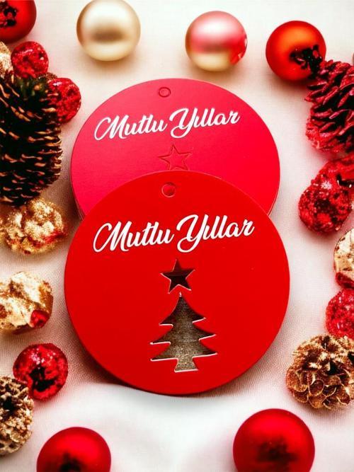 Yılbaşı Kartı Mutlu Yıllar Etiket (delikli) 5,5 Cm  25 adet -T474