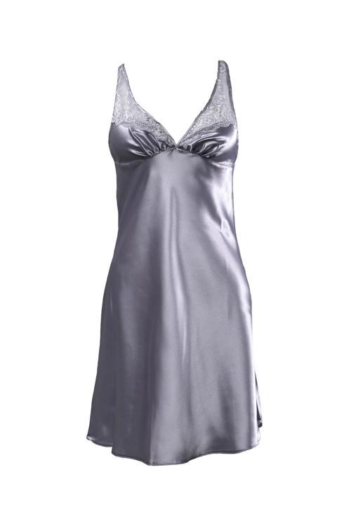 Kalın Askılı Dantelli Saten Gecelik