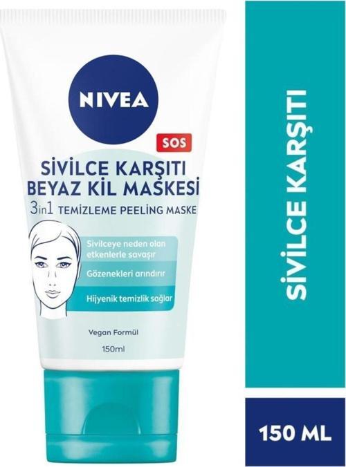 3in1 Sivilce Karşıtı Beyaz Kil Maskesi 150ml, Temizleyici, Peeling, Maske, Gözenek Arındırıcı
