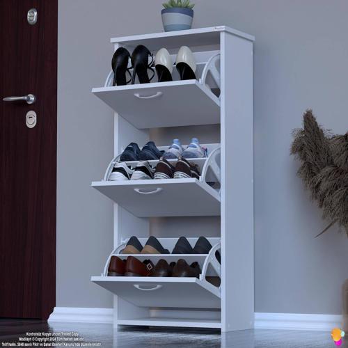 WEST Antre 52 x116x26 cm’ lik 3 Düşer Kapak 6 Göz Bölmeli Ayakkabılık