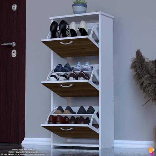 WEST Antre 52x116x 26 cm’ lik 3 Düşer Kapak 6 Göz Bölmeli Ayakkabılık