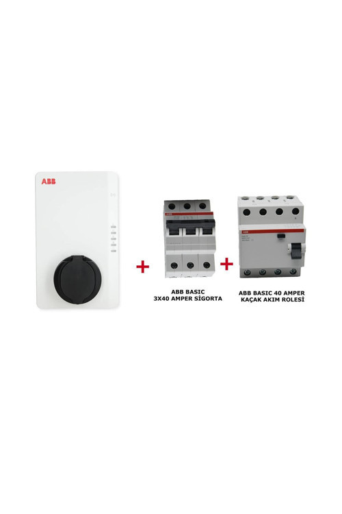 Ac 22 Kw Duvar Tipi Elektrikli Kablolu Şarj Ünitesi+Abb Sigorta +Kaçak Akım Rolesi