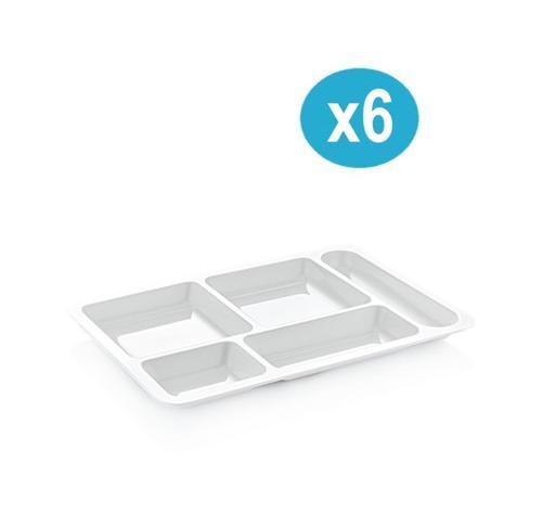 SY-5120 6 Adet Beyaz Kırılmaz Tabldot Tabak Tepsi 5 Bölmeli