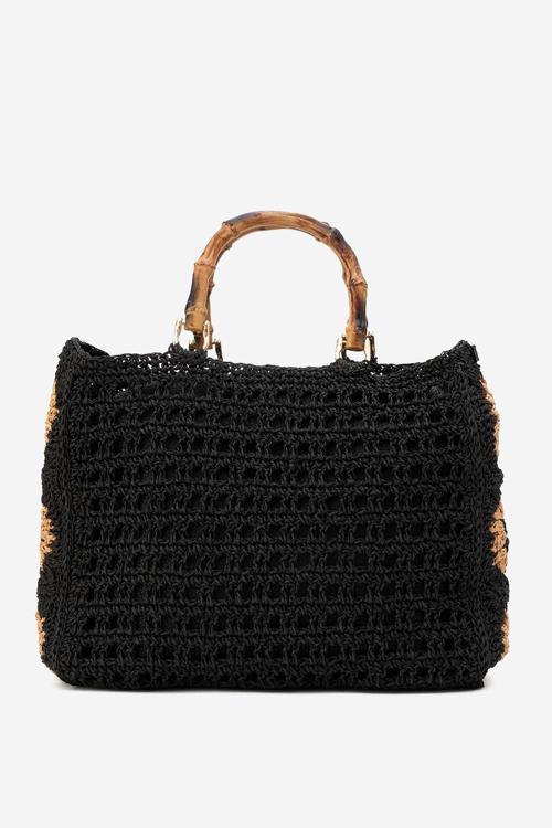 Kadın Hasır Handmade Bohem Kol Çantası  ZY 25020 SİYAH