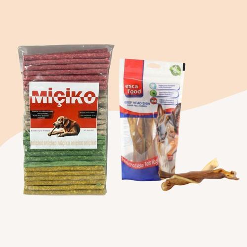 100Lü Renkli Munchy Köpek Ödülü + Dana Kelle Derisi 100Gr