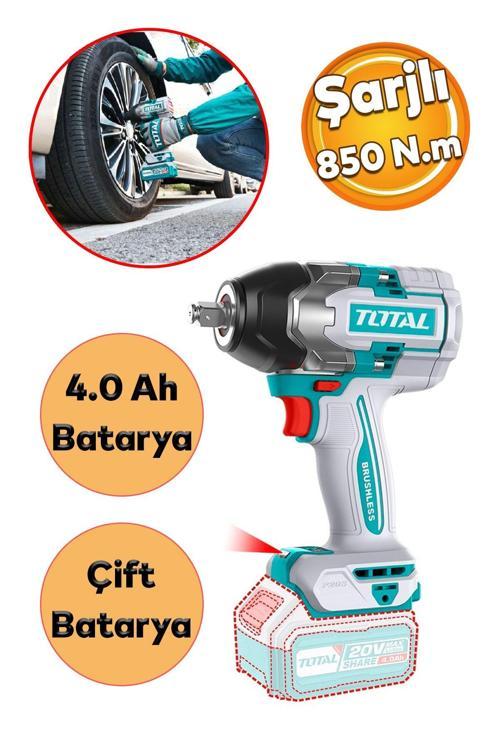 850 Nm Şarjlı Li-on 2x4 Ah Batarya Darbeli Akülü Somun Sıkma Sökme Tabanca Araba Teker Lastik
